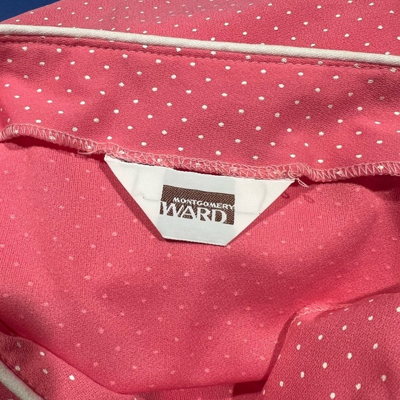 VINTAGE Montgomery Ward Pink Square Neck Polka Dot Puff Sleeves Belted ** READ** - Picture 6 of 7